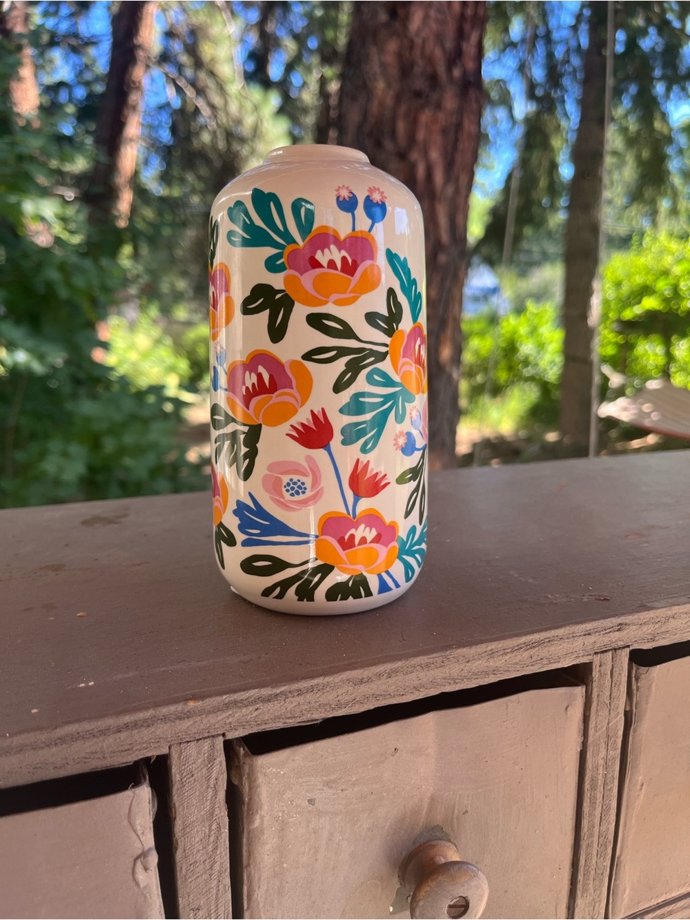 Colorful Floral Vase Nordic Scandi Style Design Narrow Mouth 6"